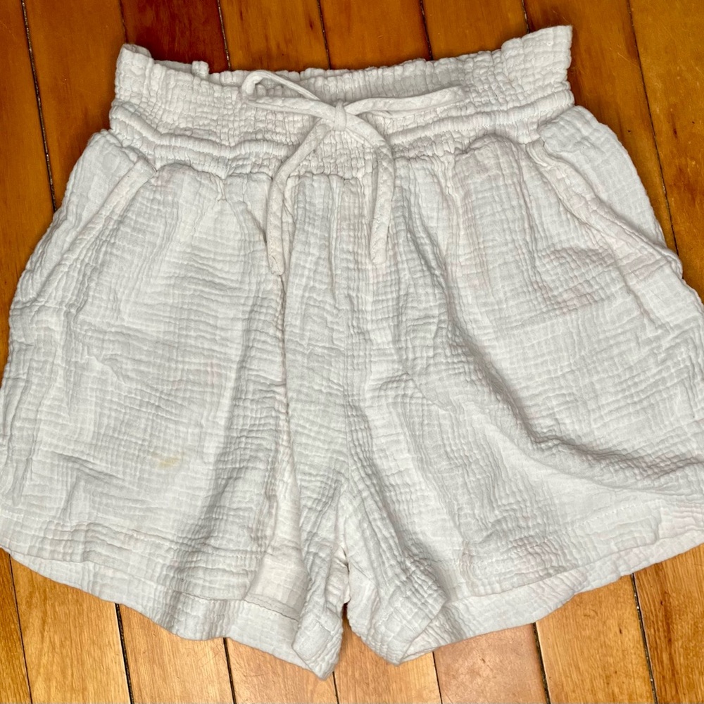 Textured White Paper bag shorts
